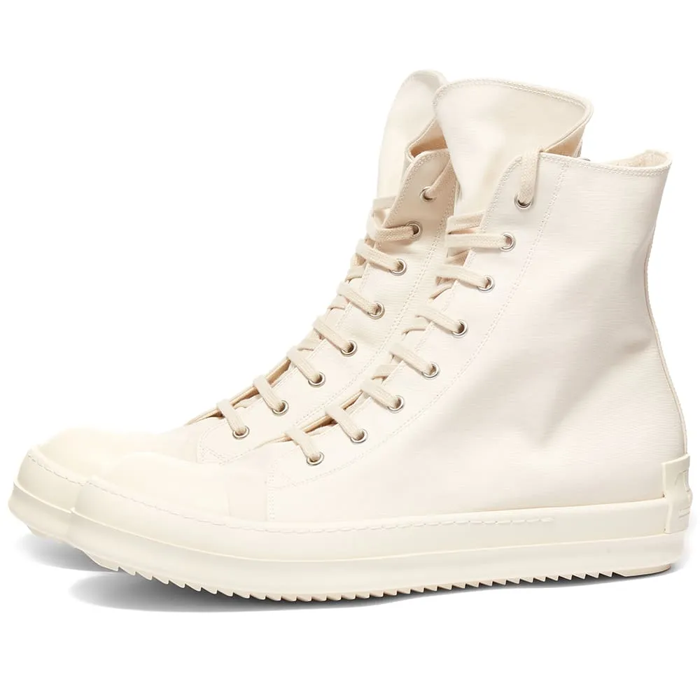 Rick Owens DRKSHDW Sneaks Cotton Nylon LOGO Hi Top SneakerNatural, Milk & Milk