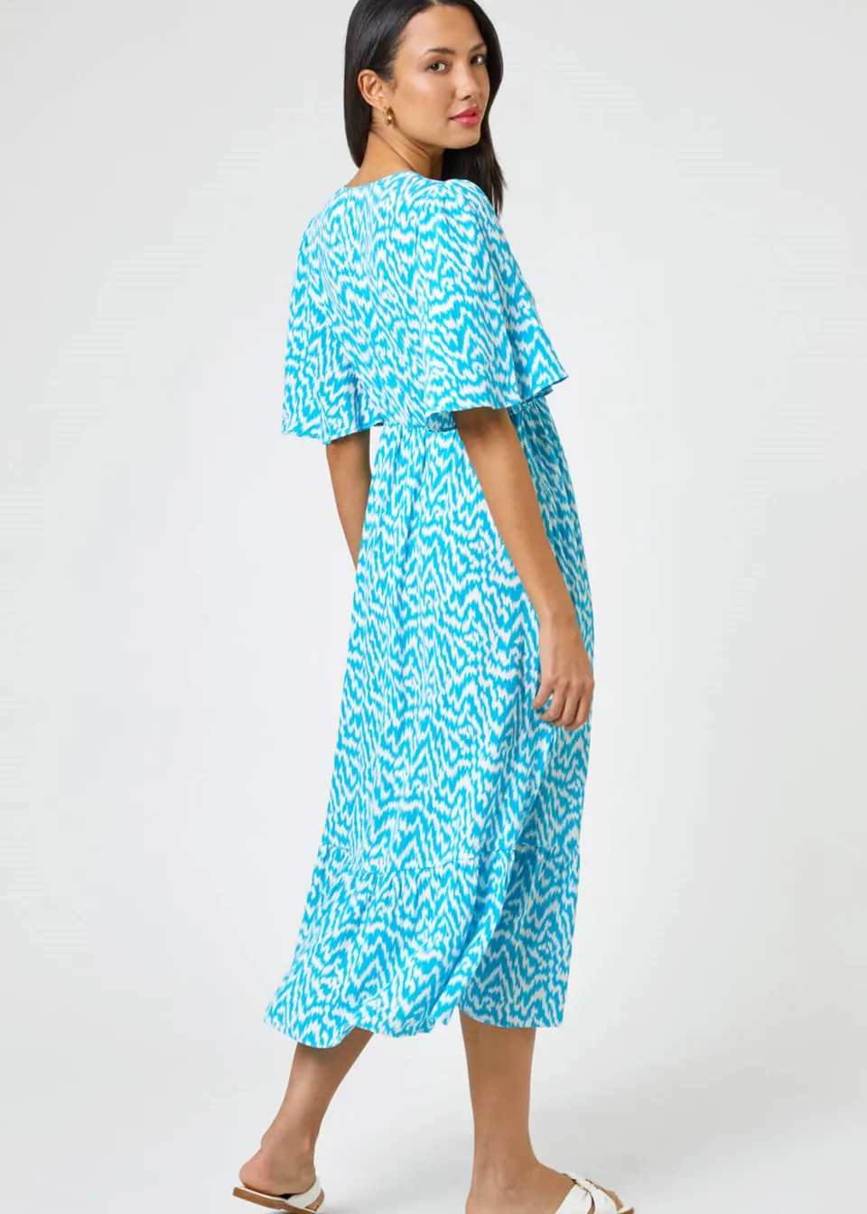 Roman Aqua Zig Zag Tiered Maxi Dress