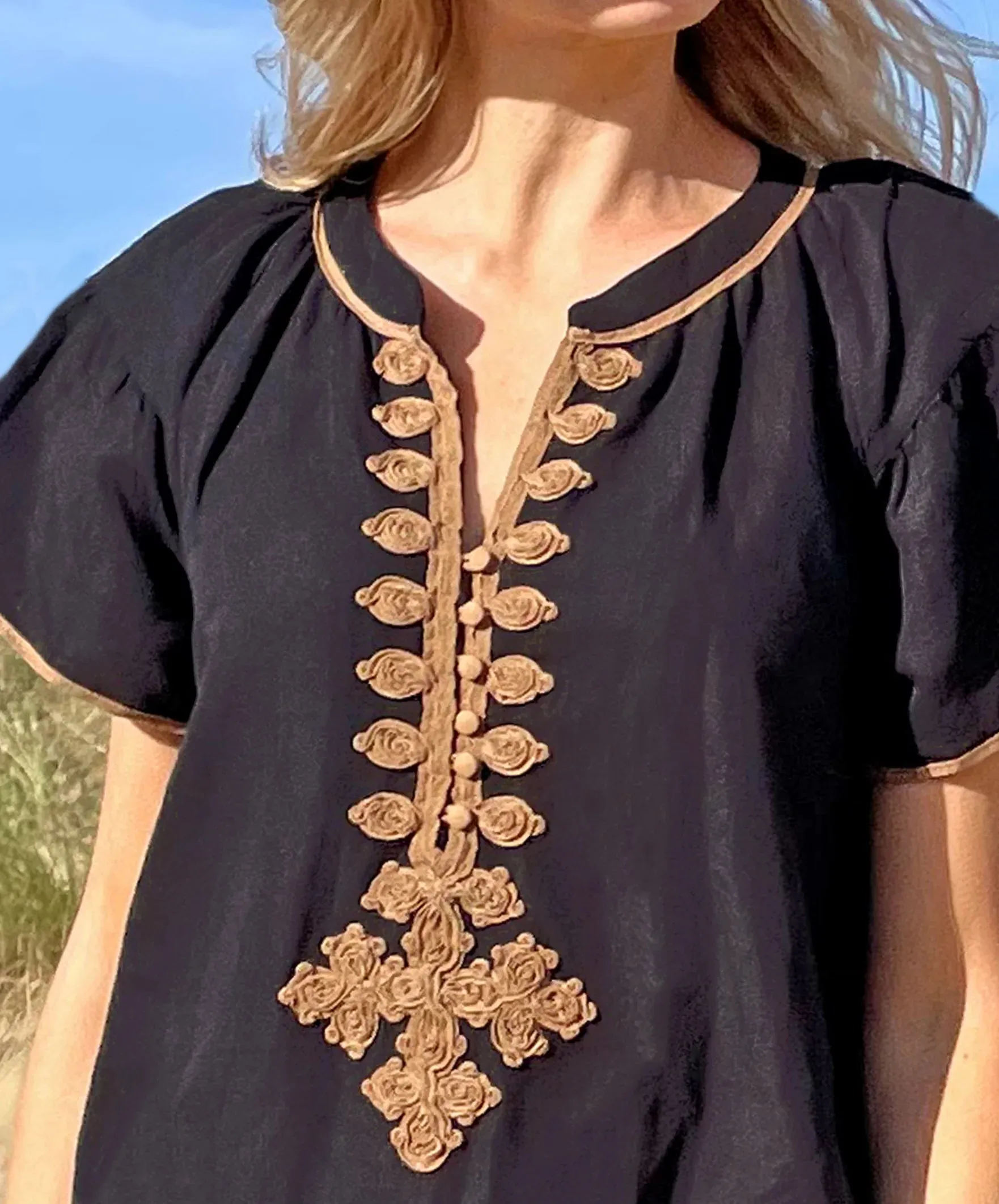 Rose and Rose Imperia Embroidery Stitching Black Cotton Top