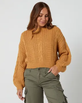 Rusty Folktale Crop Chunky Knit - Pale Mustard | SurfStitch