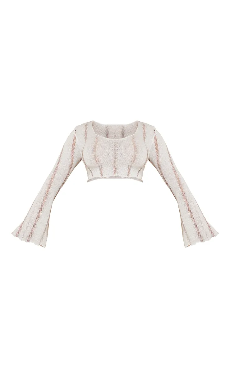 Shape Cream Ladder Knit Flare Sleeve Crop Top