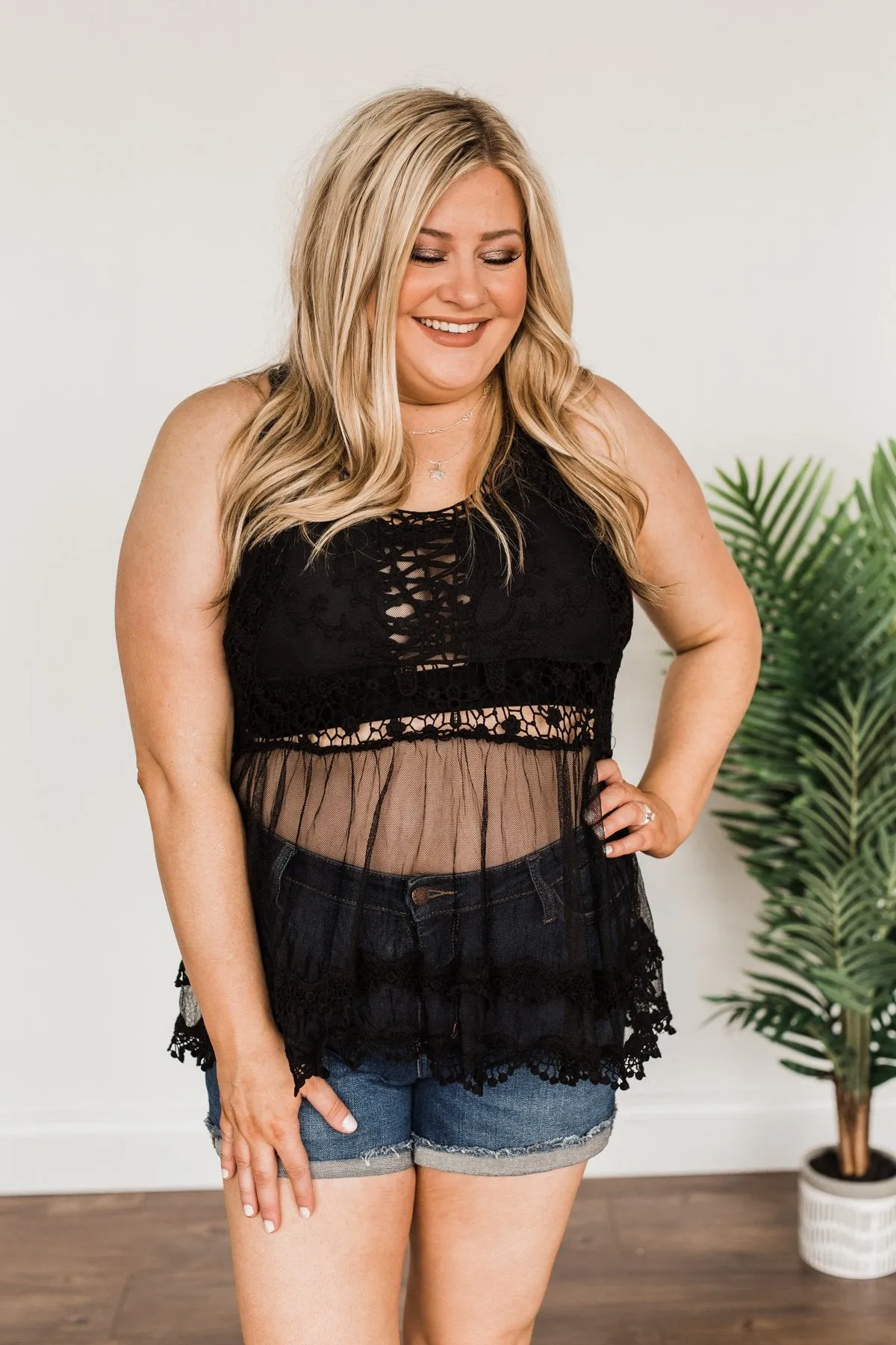 Shine Like The Sun Mesh & Lace Cover Up- Black