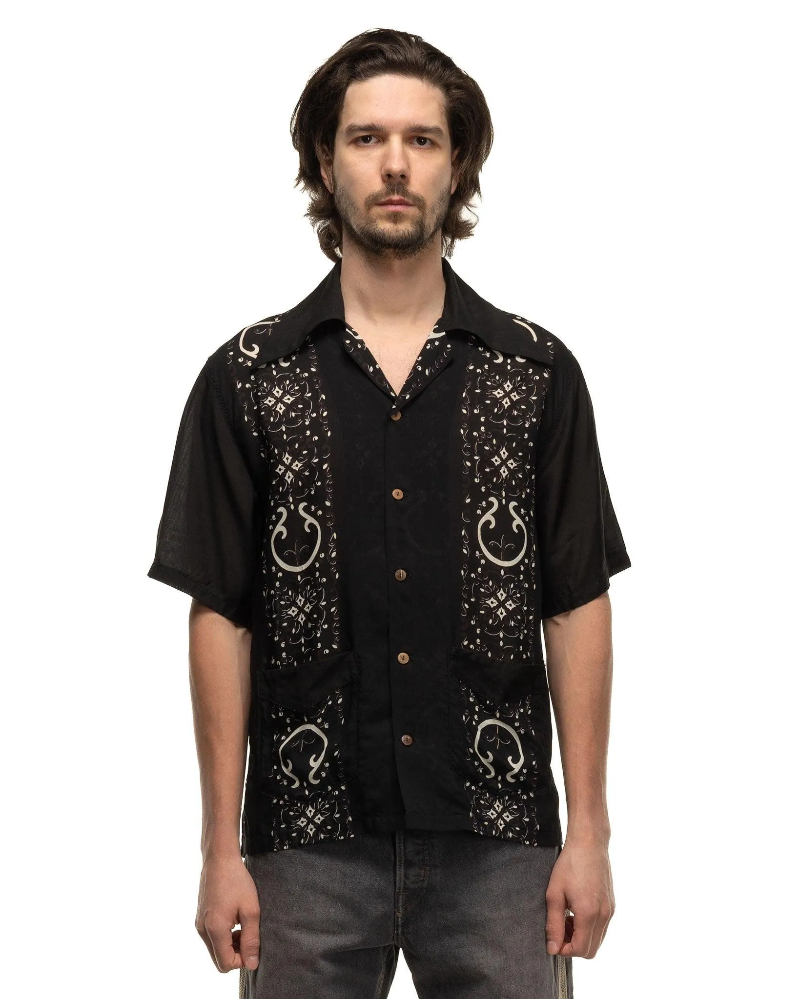 Silk Rayon HAVANANAJA WRANGLE Collar CUBA Shirt S/S Black