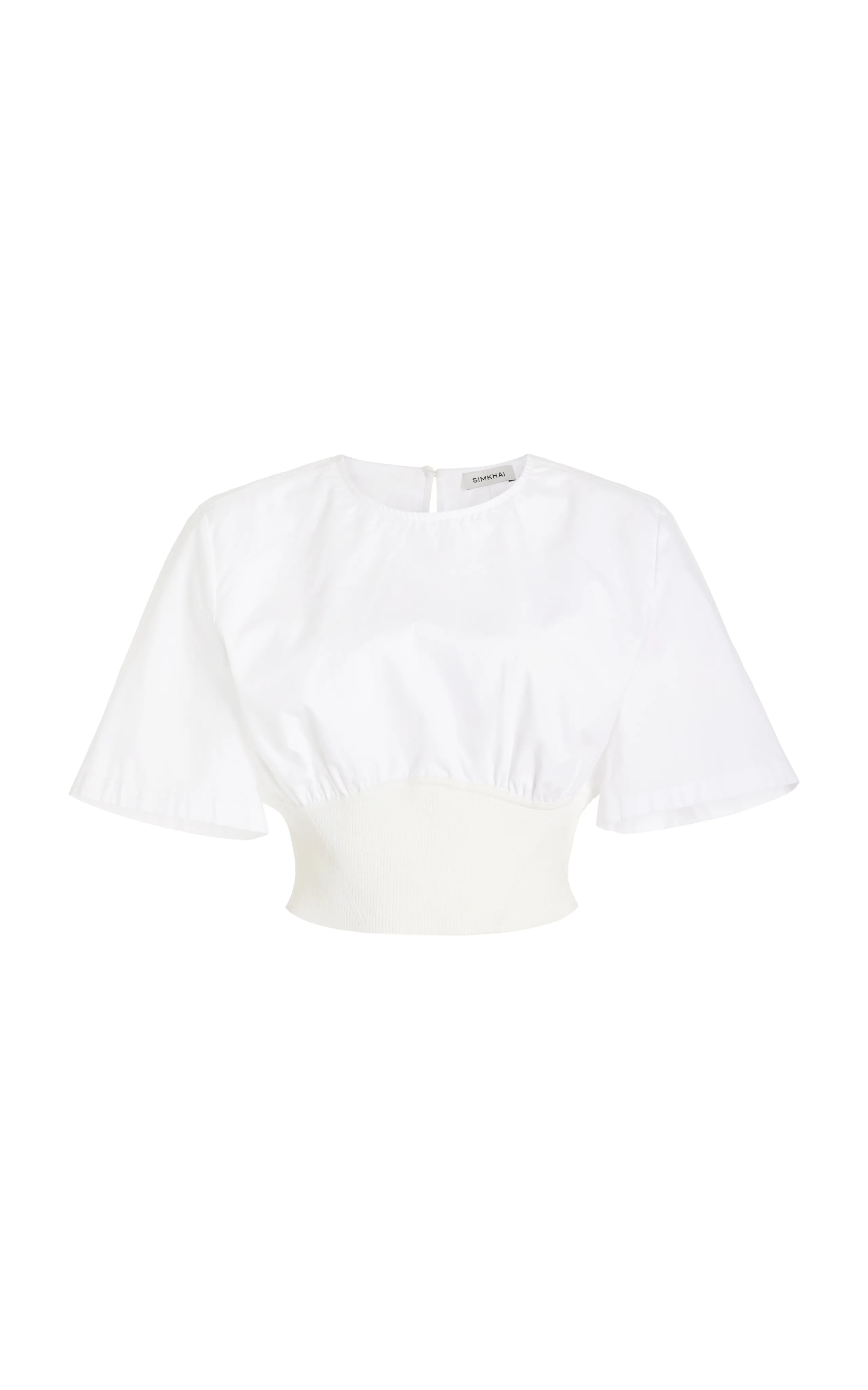 SIMKHAI Adair Knit-Trimmed Cotton-Poplin Crop Top