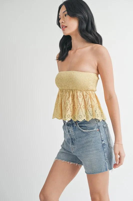 Smocked Lace Cotton Tube Top