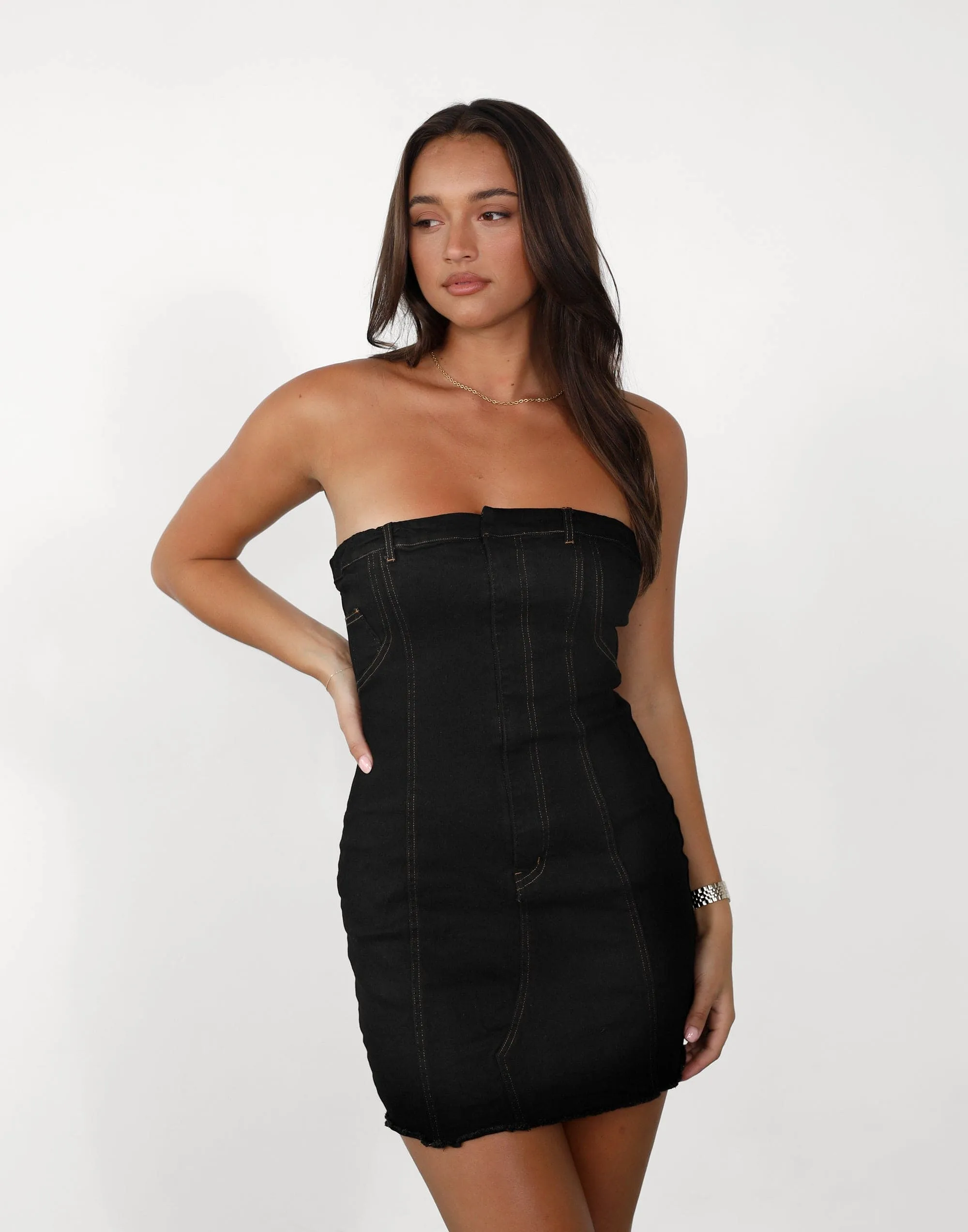 Sophea Mini Dress (Black Denim)