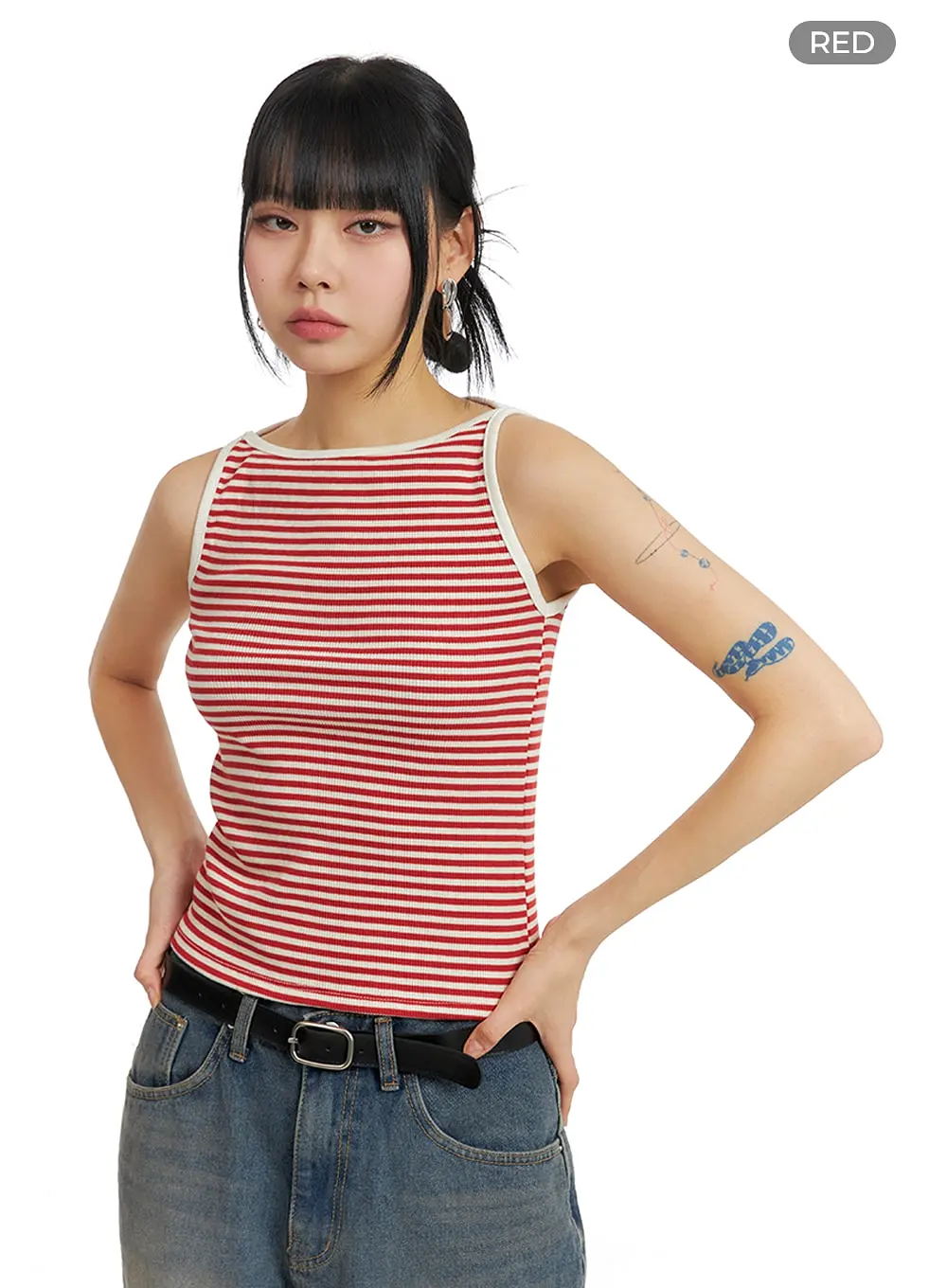 Striped Cotton Sleeveless Top IM414