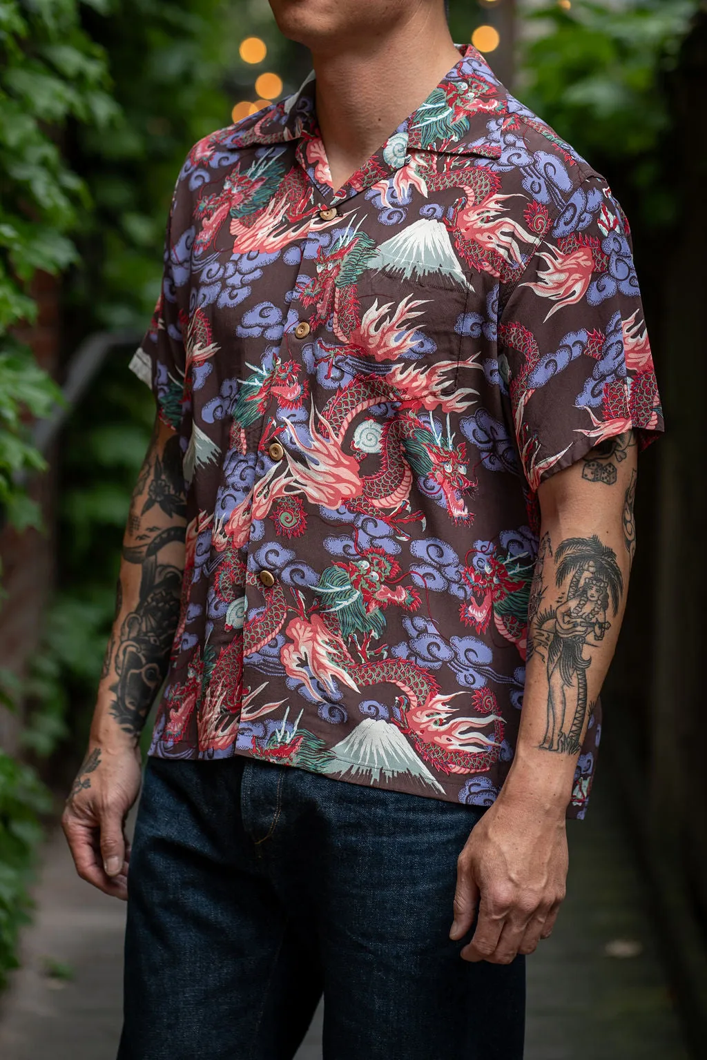 Sun Surf Rayon Hawaiian Shirt Team of Dragons - Black