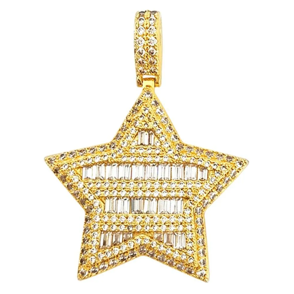 Super Star Baguette CZ Bling Bling Pendant in Gold