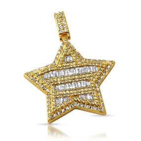 Super Star Baguette CZ Bling Bling Pendant in Gold