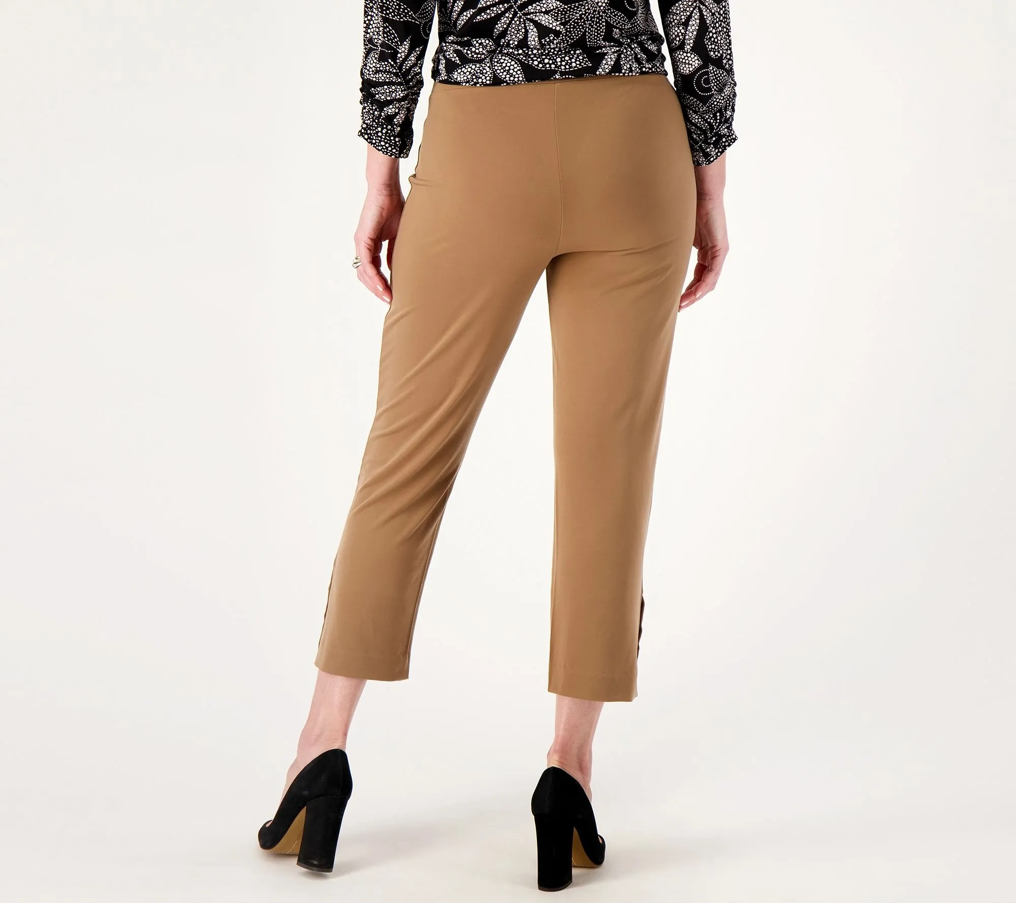 Susan Graver Pet Liquid Knit Ava Alim Crop Pants with Button Detail