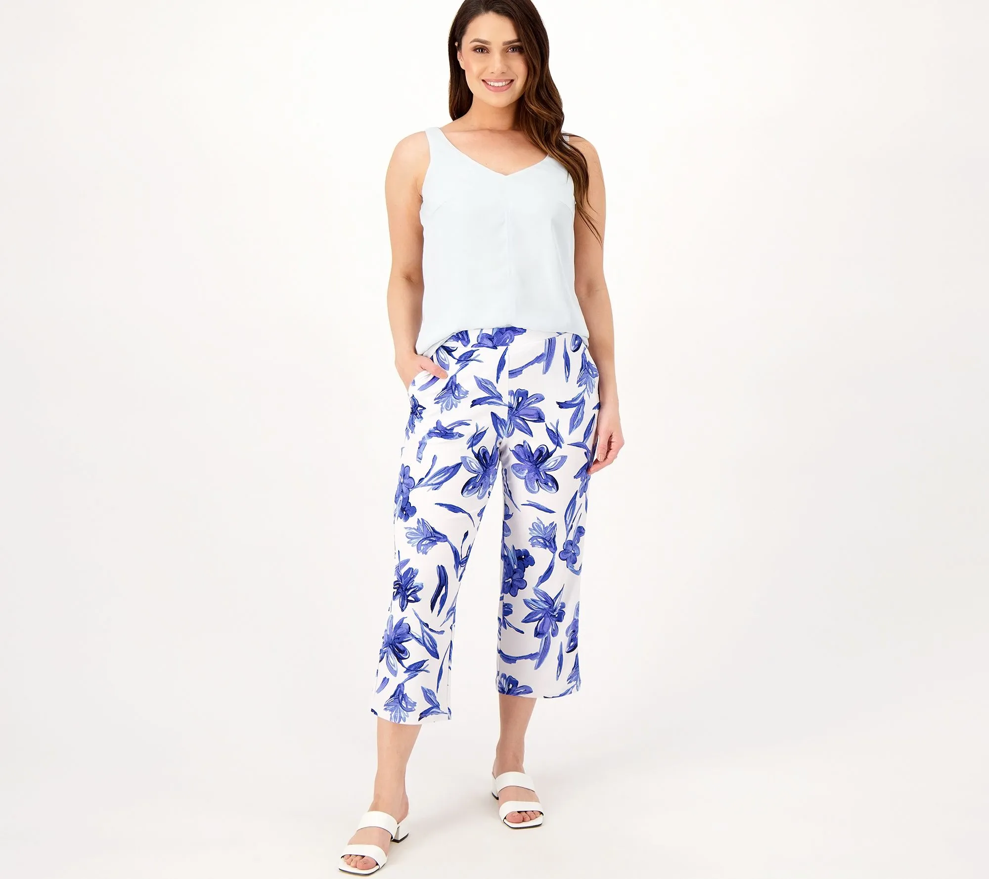 Susan Graver Printed Petite Liquid Knit Slim Leg Crop Pants