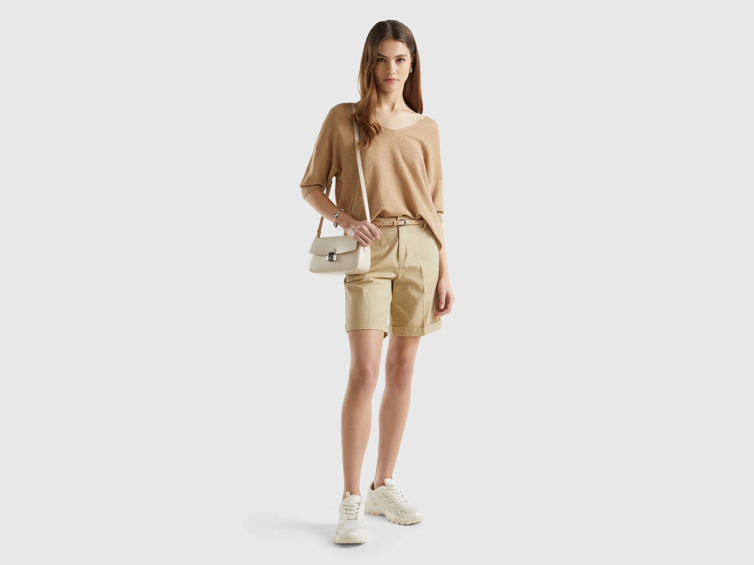 Sweater in linen and cotton blend - Beige | Benetton