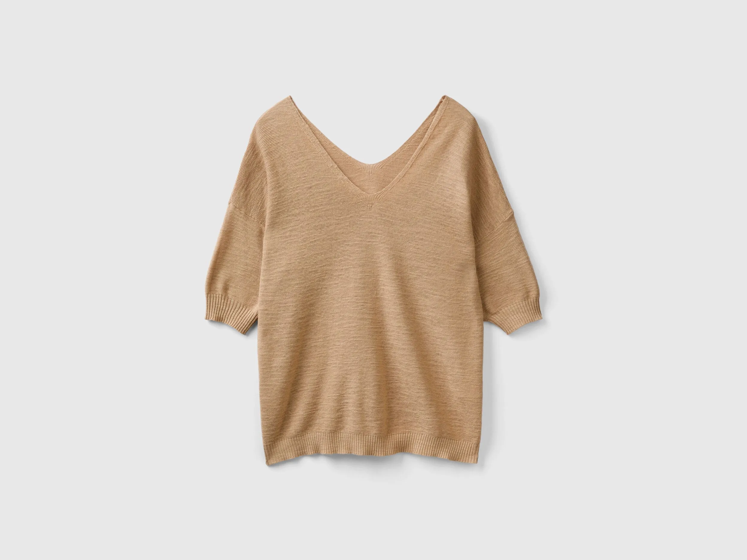 Sweater in linen and cotton blend - Beige | Benetton