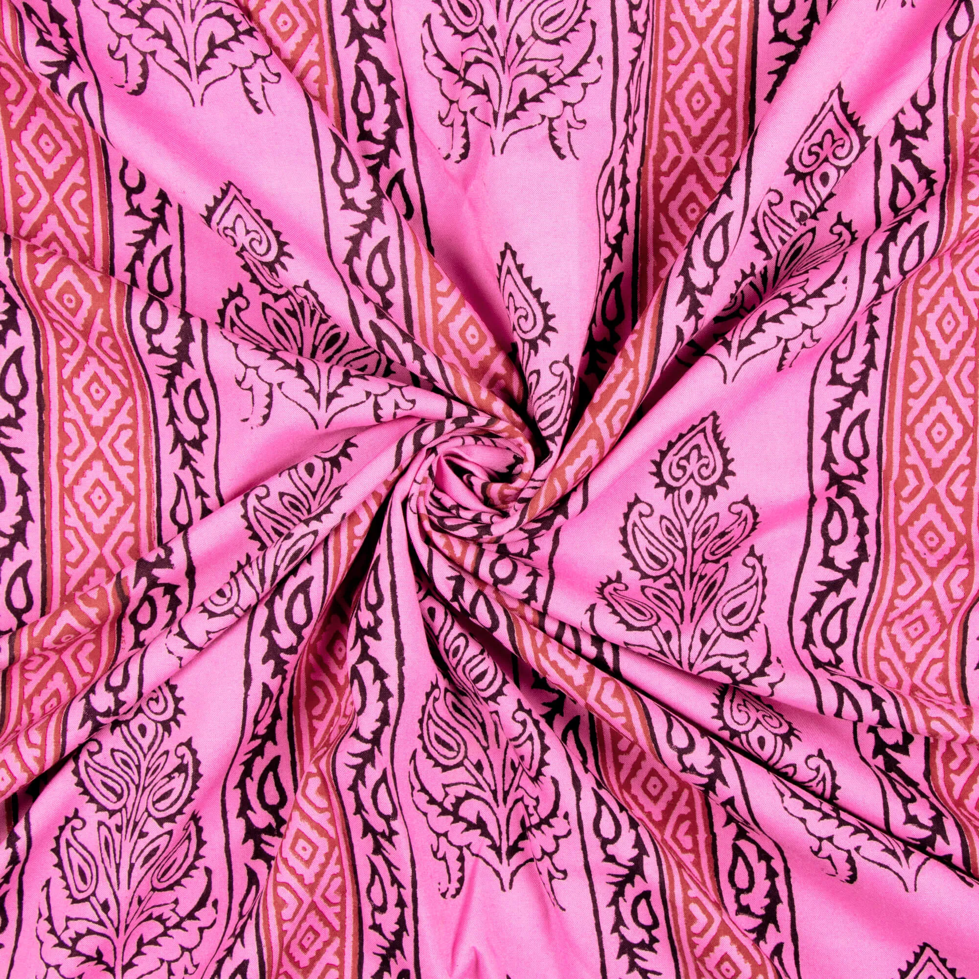 Taffy Pink And Black Floral Pattern Bagh Print Handblock Natural Dye Rayon Fabric