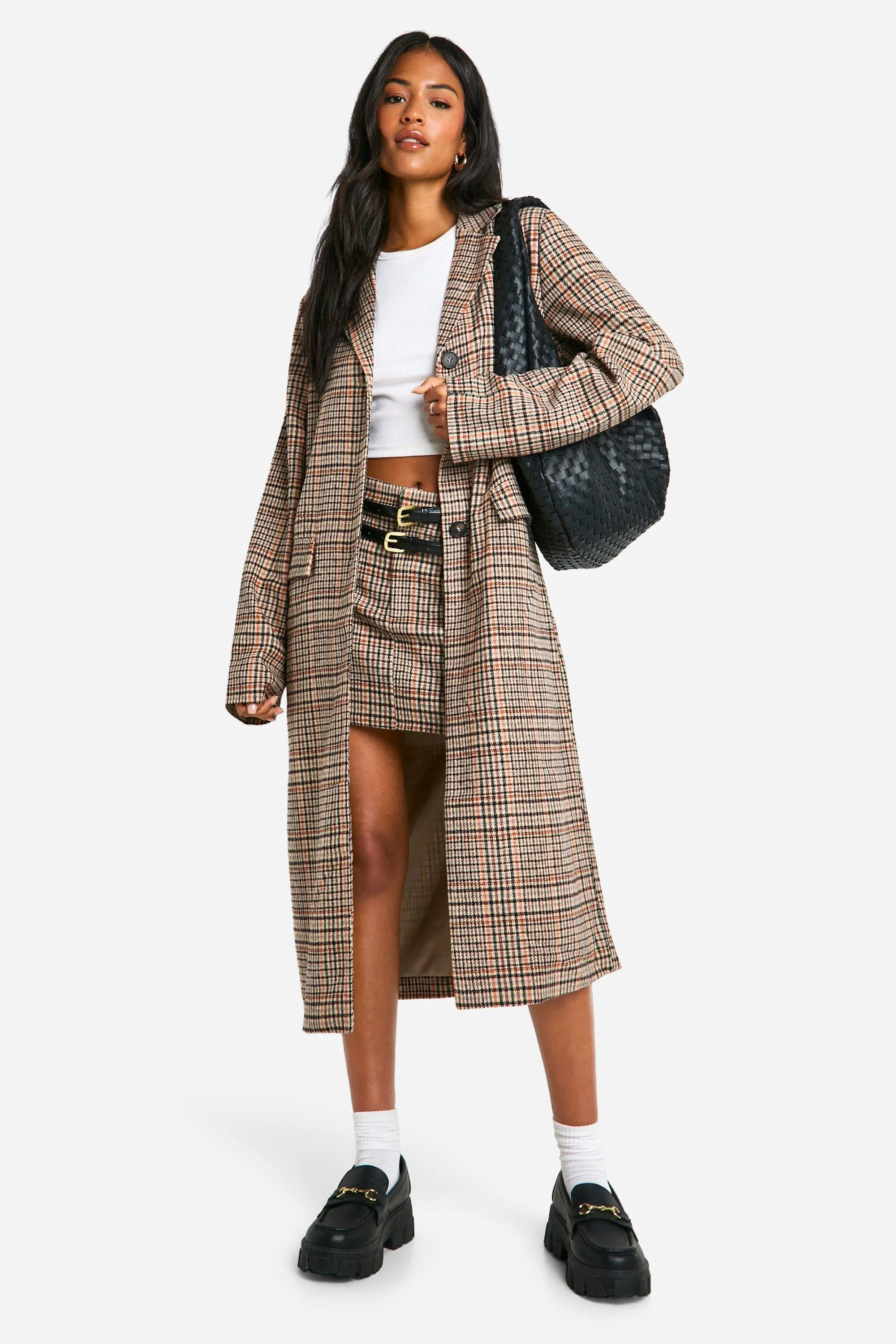 Tall Check Wool Look Longline Coat