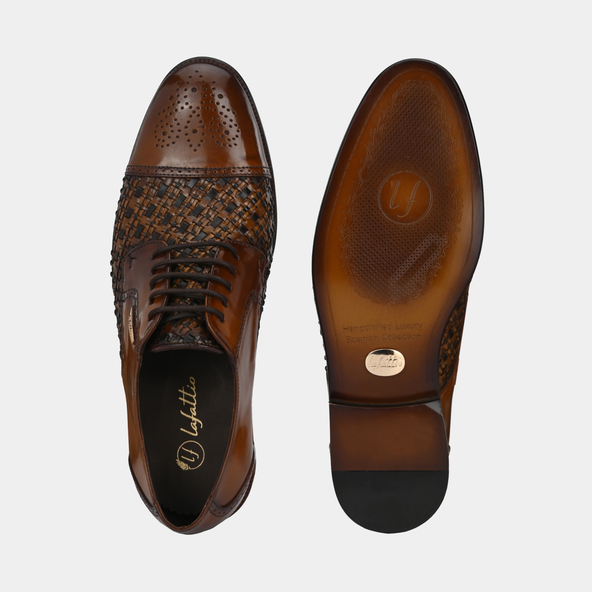 Tan Lace-Up Semi-Brogues by Lafattio