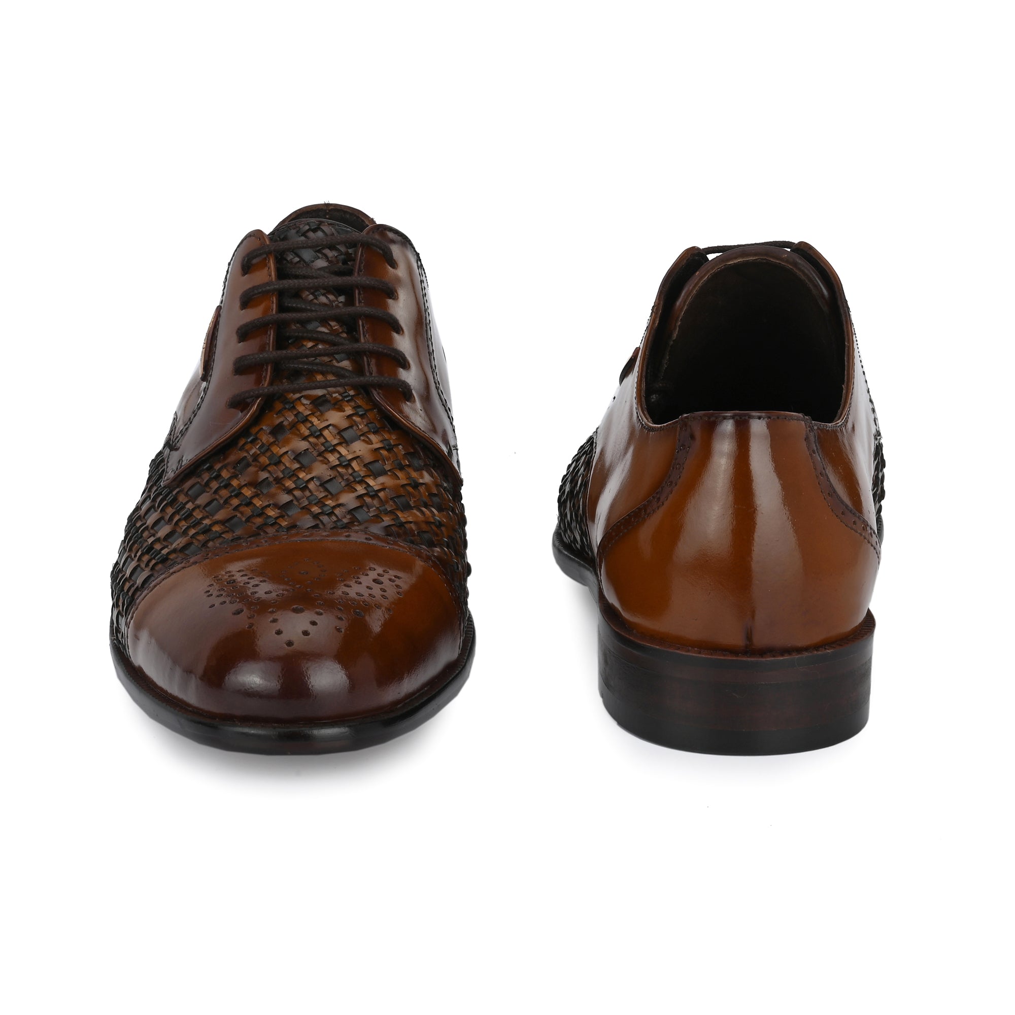 Tan Lace-Up Semi-Brogues by Lafattio