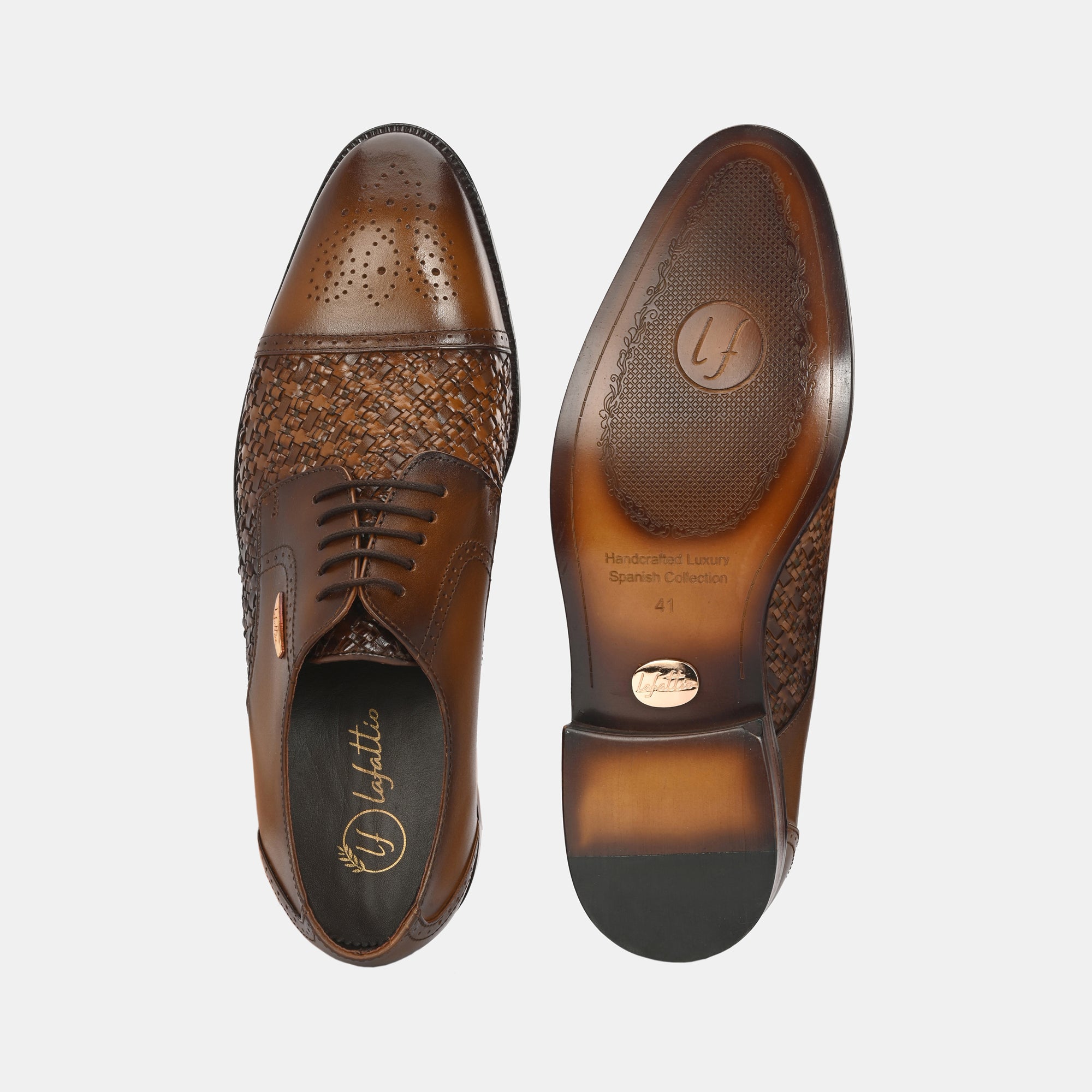 Tan Lace-Up Semi Brogues by Lafattio