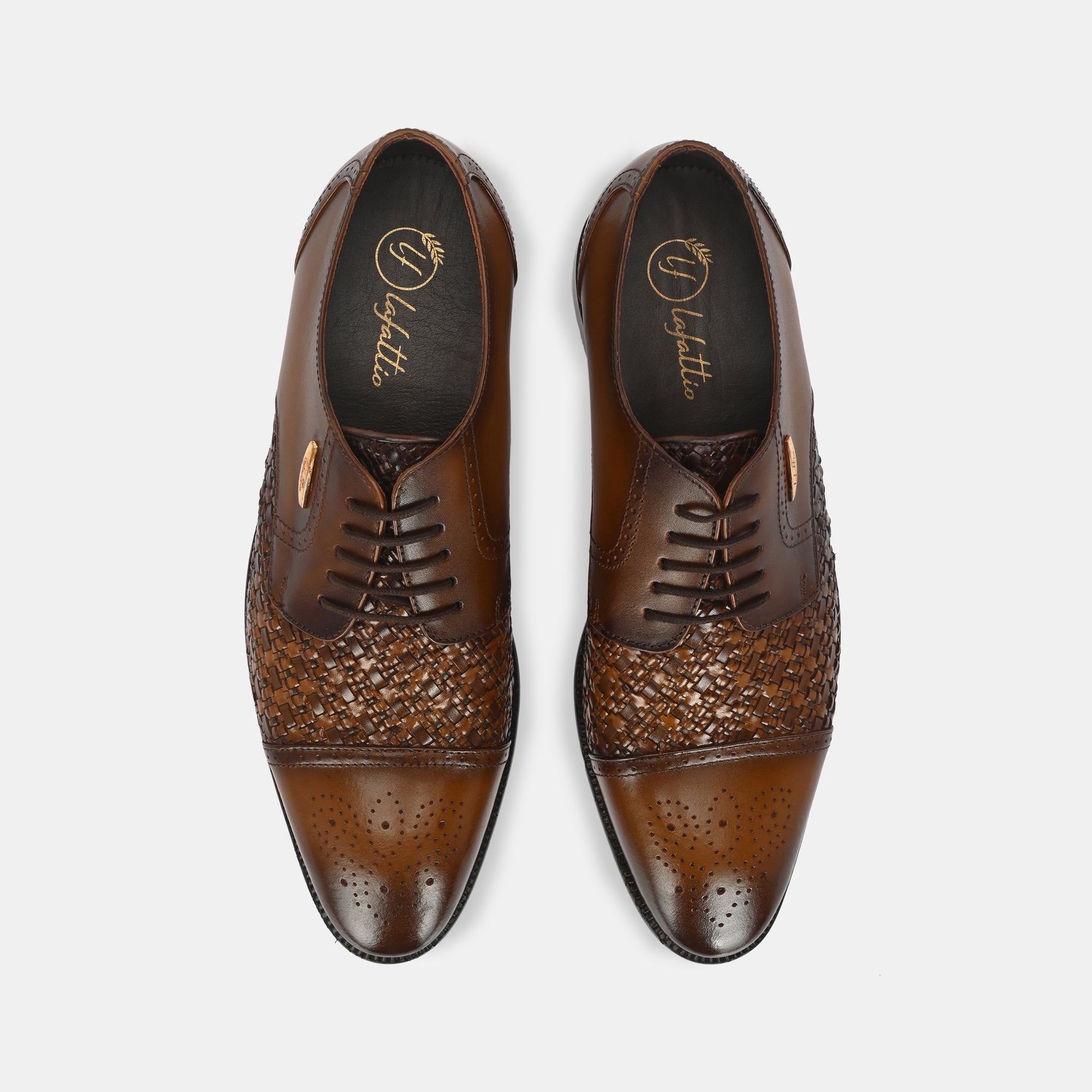 Tan Lace-Up Semi Brogues by Lafattio