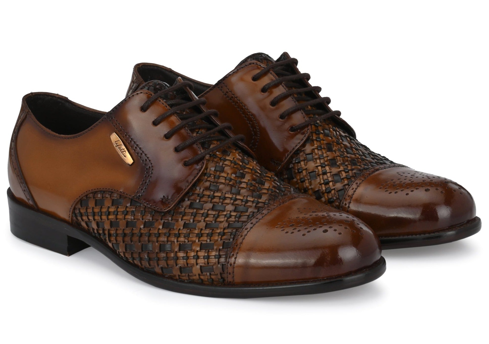 Tan Lace-Up Semi-Brogues by Lafattio