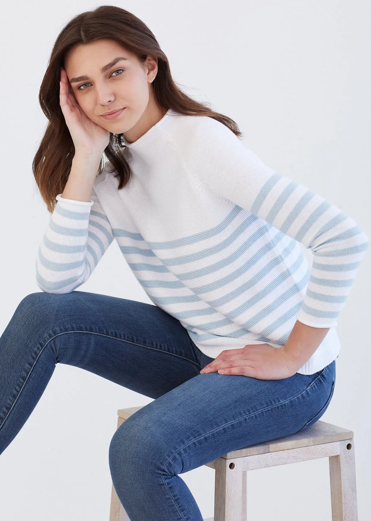 The Cotton Mock Neck - Striped