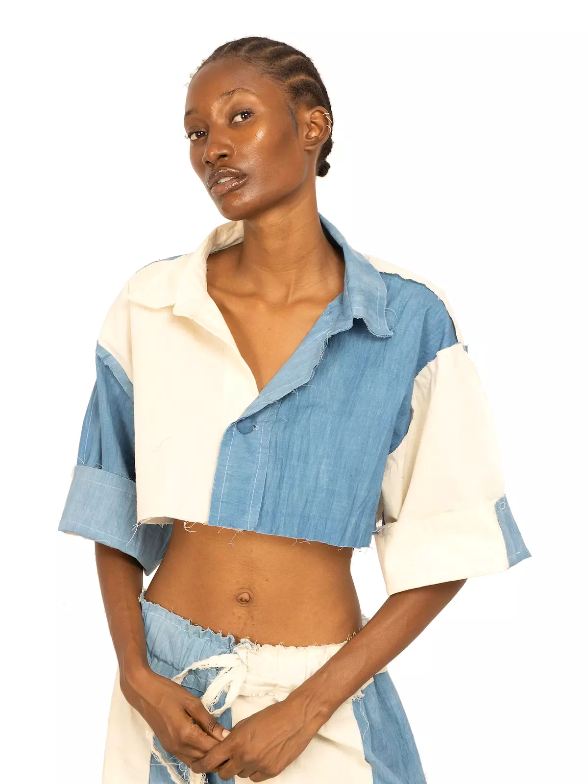 TIU x IAMISIGO Ivory & Sky-Blue Crop Top