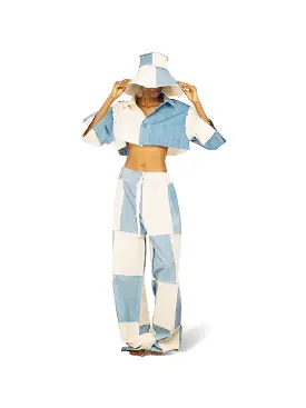 TIU x IAMISIGO Ivory & Sky-Blue Crop Top