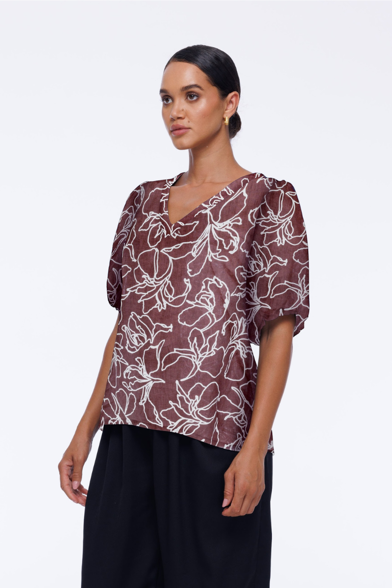 Vallis Top - Exclusive Chocolate/Ivory Print