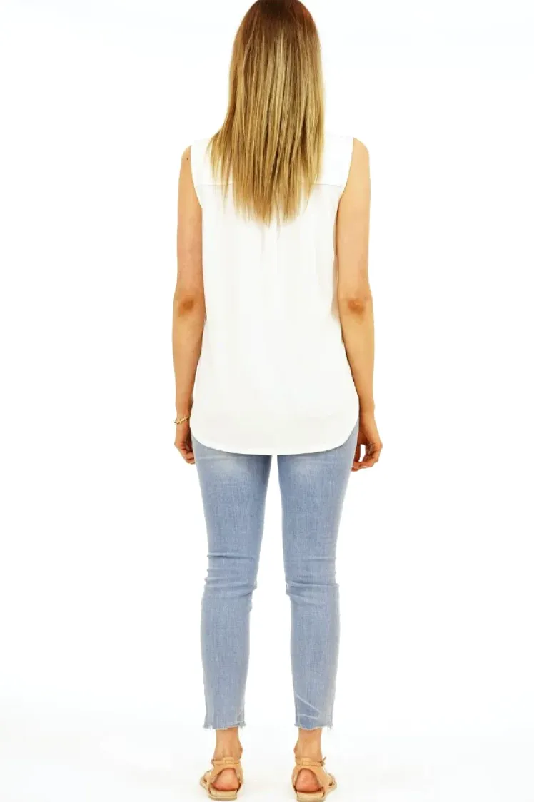 Veronica M The Everyday Cupro Surplice Tank Top in Ivory