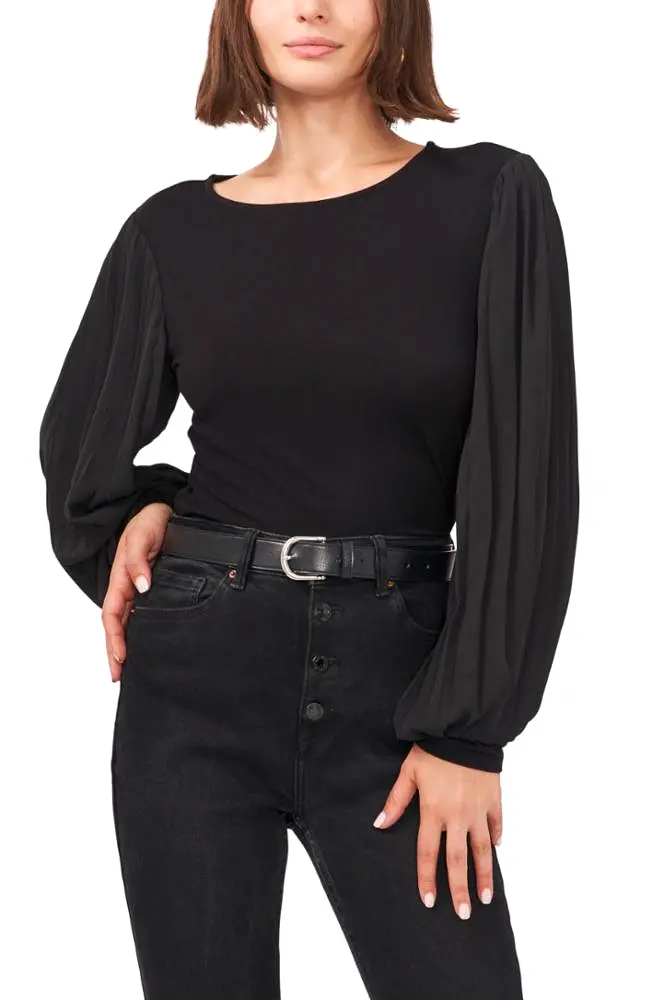 Vince Camuto Apparel L/S MIX MEDIA TOP W CHIFFON SL 60/RICH BLACK