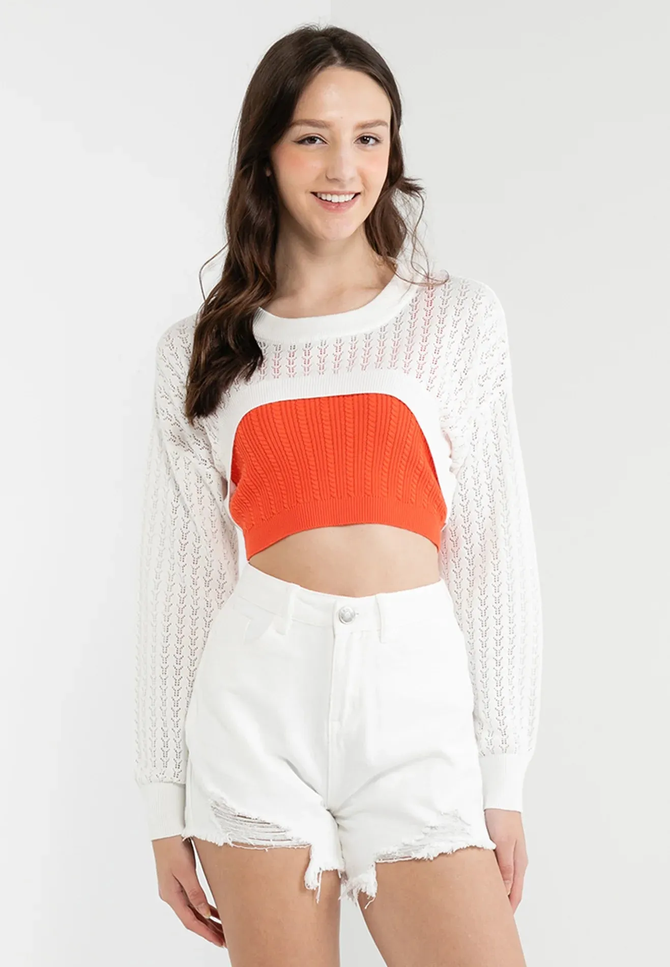 VOIR JEANS Drop Shoulder Super Crop Knit Top