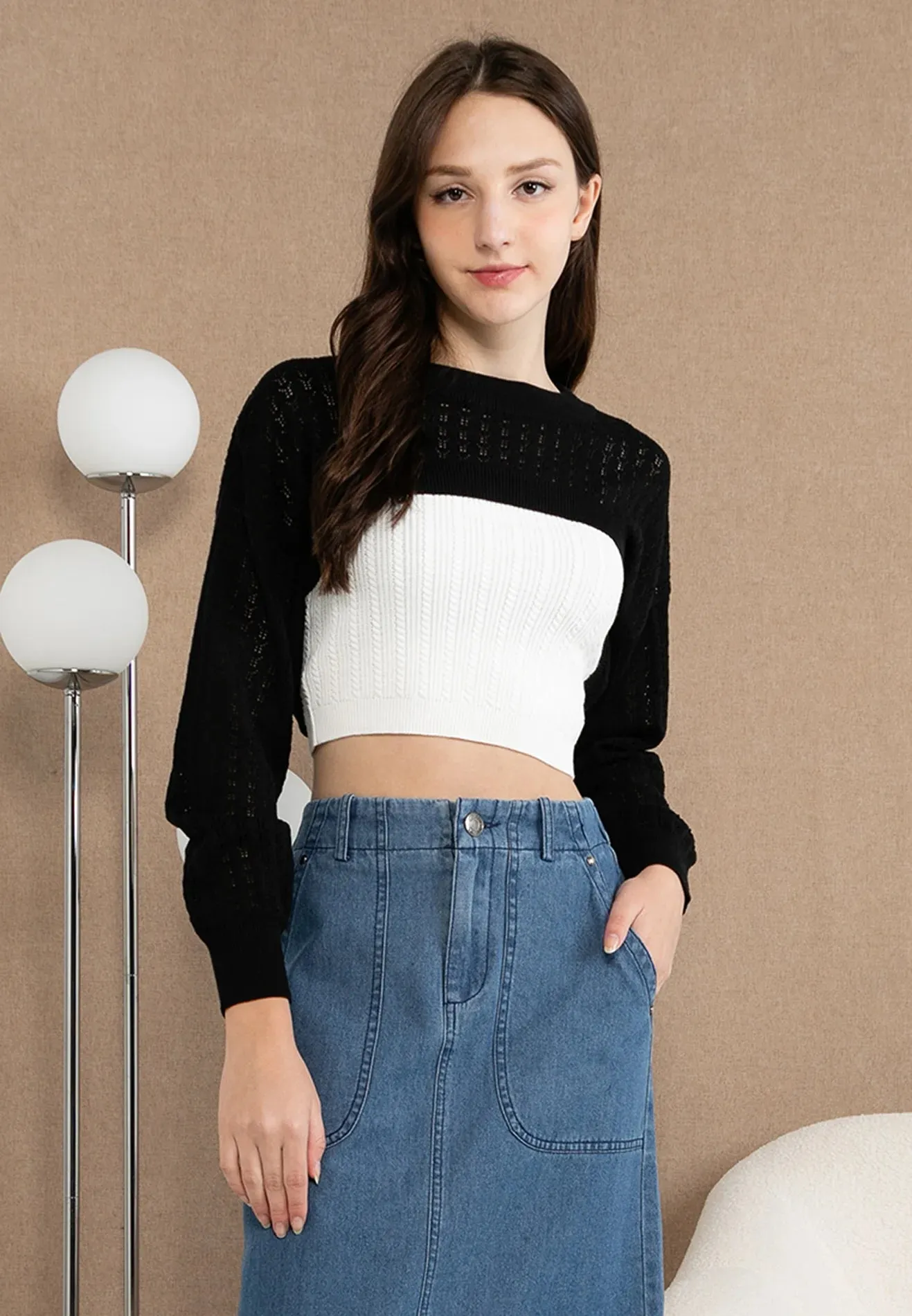 VOIR JEANS Drop Shoulder Super Crop Knit Top