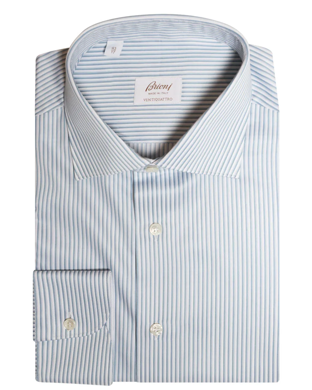 White and Aqua Cotton Striped Dress Shirt