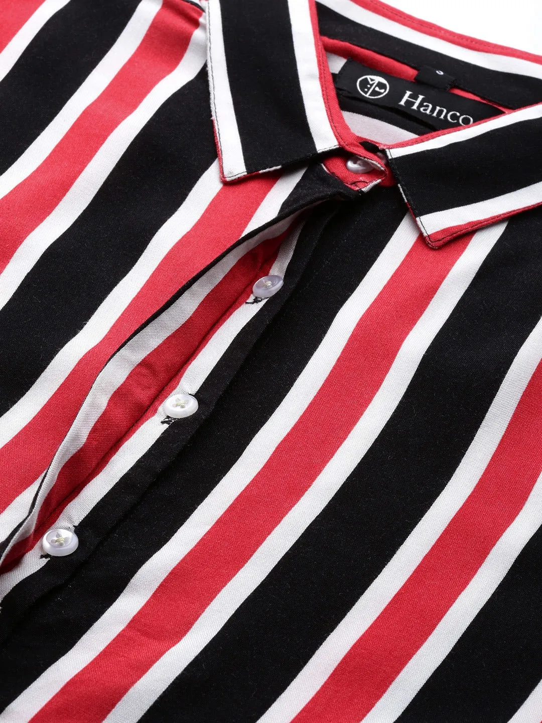 Women Black & Red Stripes Viscose Rayon Slim Fit Formal Shirt