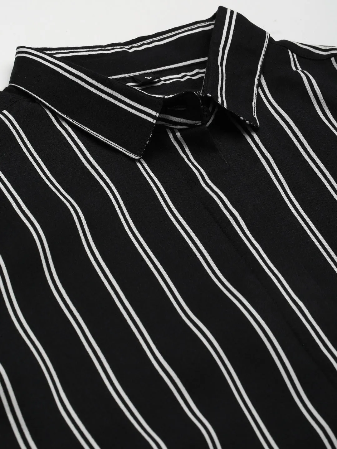 Women Black Stripes Viscose Rayon Slim Fit Formal Shirt