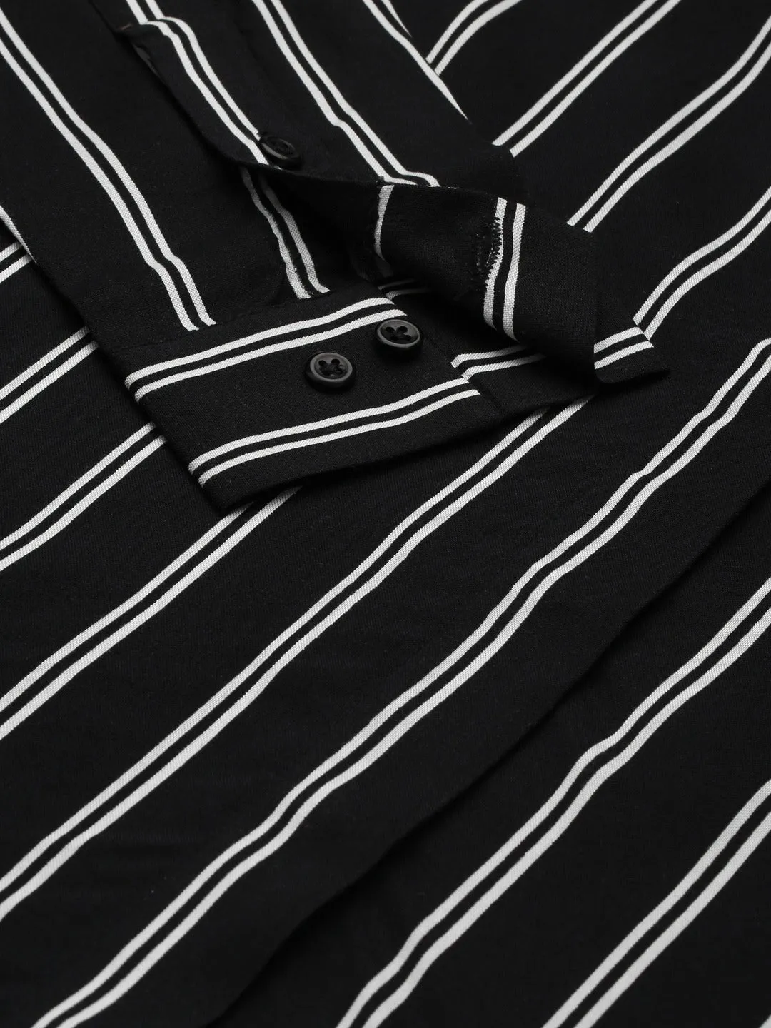 Women Black Stripes Viscose Rayon Slim Fit Formal Shirt