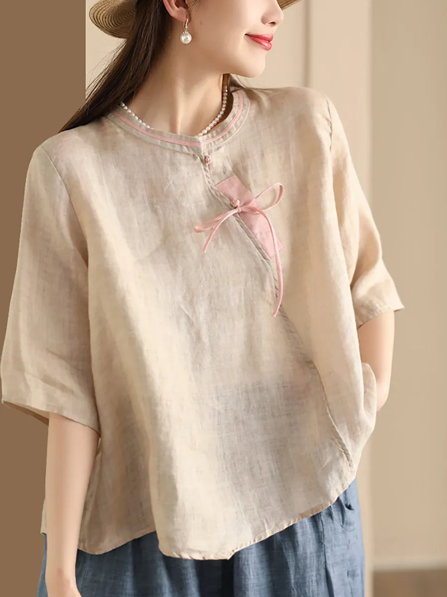 Women Ethnic Summer Spliced Ramie Shirt SC1022