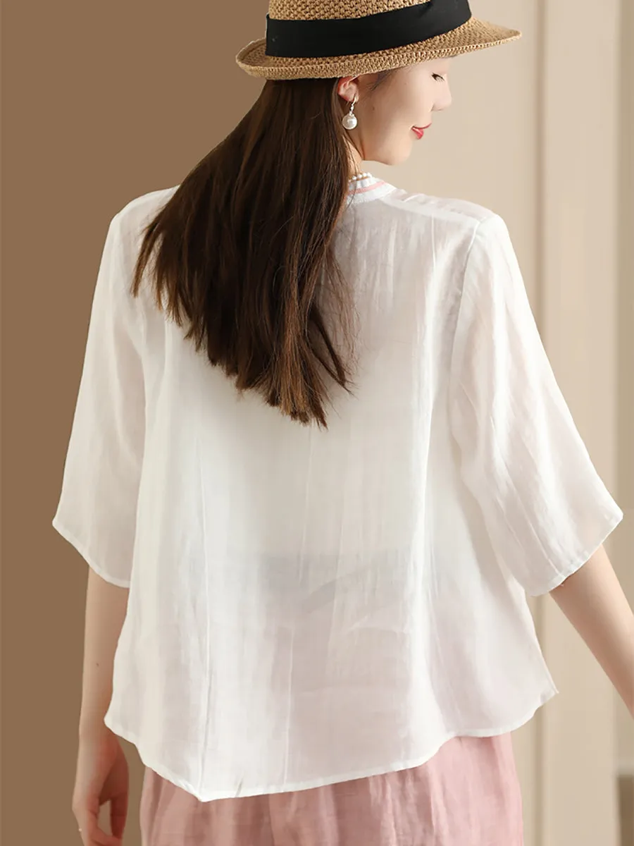 Women Ethnic Summer Spliced Ramie Shirt SC1022