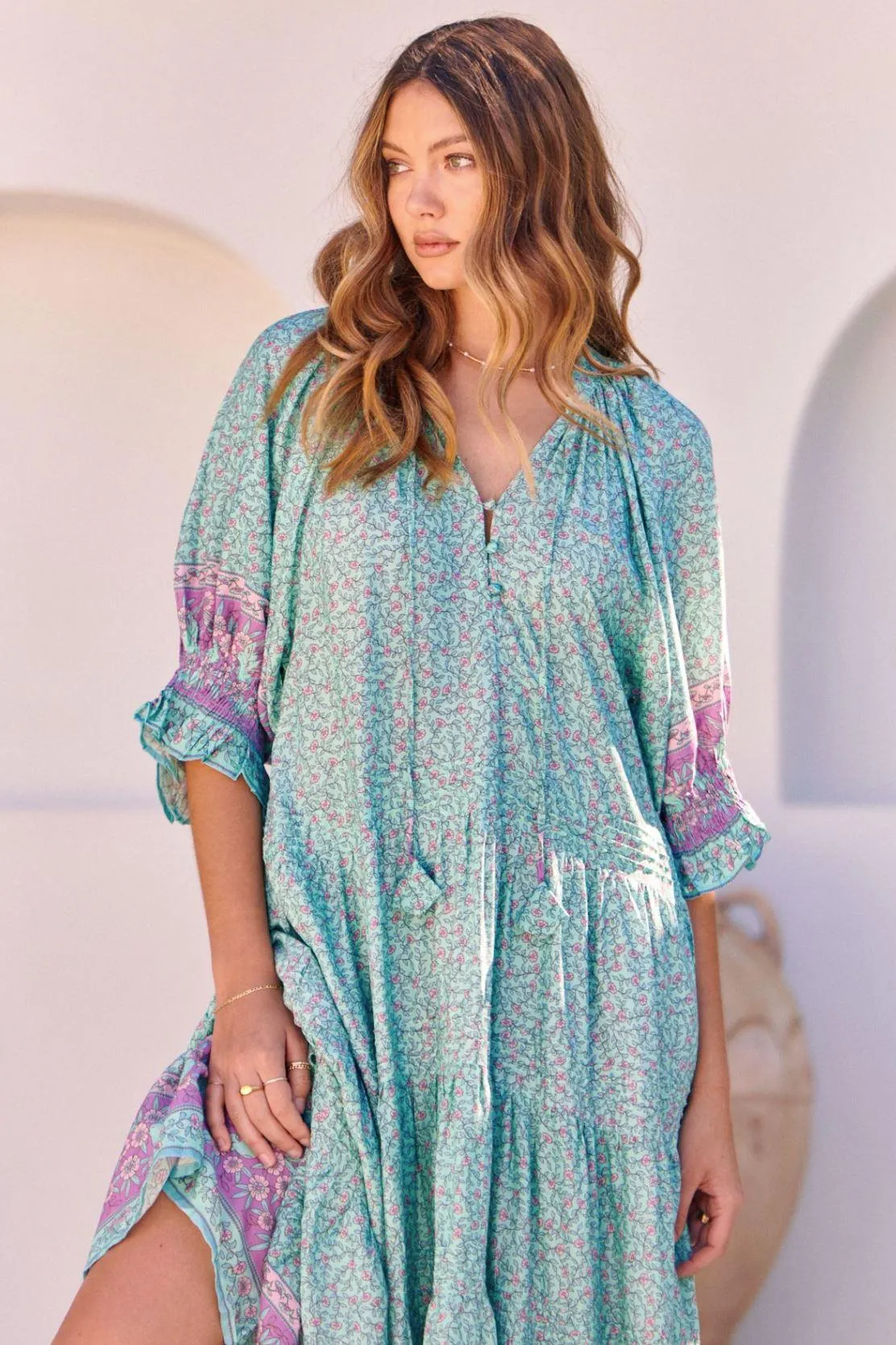 Woods Maxi Dress in Aqua Love Print