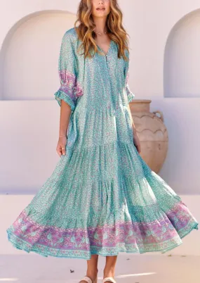 Woods Maxi Dress in Aqua Love Print