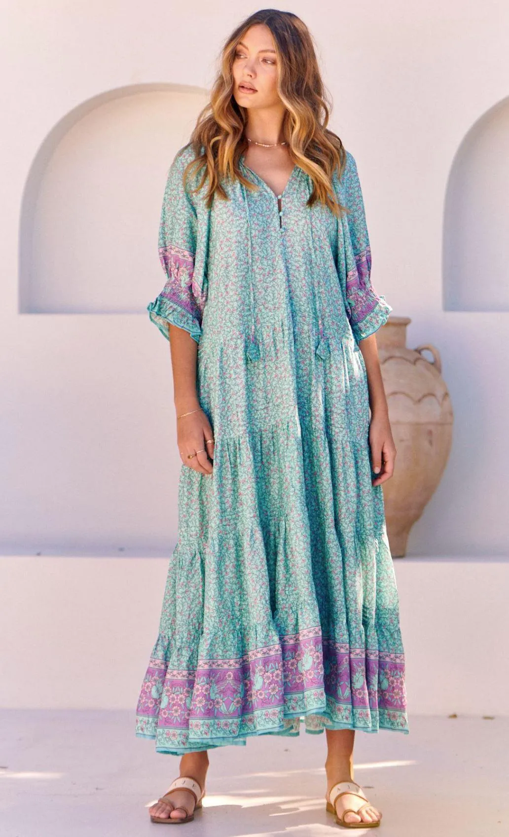 Woods Maxi Dress in Aqua Love Print