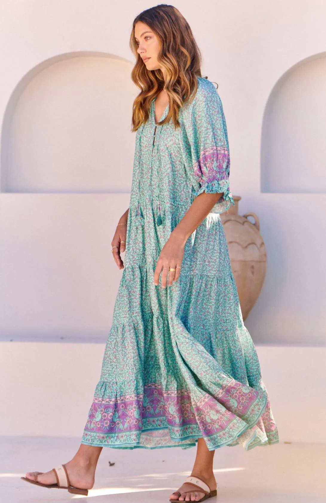 Woods Maxi Dress in Aqua Love Print