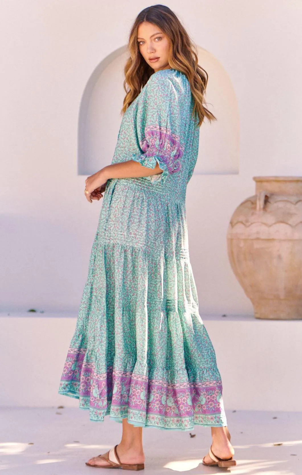 Woods Maxi Dress in Aqua Love Print